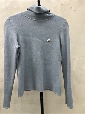 See By Chloe Powder Blue Turtleneck Sweater with Logo Emblem
